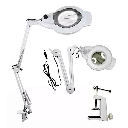 Luminária Lupa De Bancada Estética Led Articulada Zoom De 8x