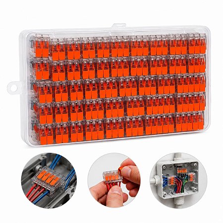 Kit 90 Peças Conector Elétrico Emenda Rápida Para Fios Cabos 2 3 5 Vias Alavanca Maleta Organizadora