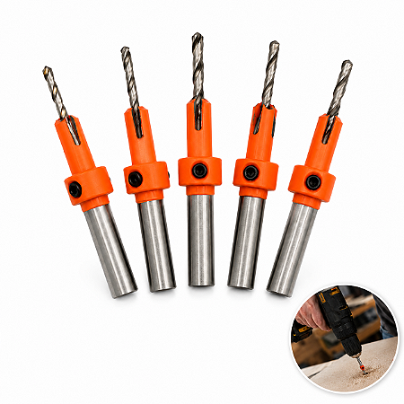 Kit 5 Brocas Escareadoras 8mm Para Madeira MDF Rebaixo Parafuso Furadeira Parafusadeira
