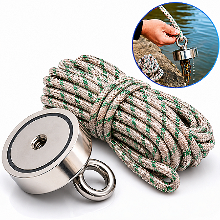 Super Ímã Para Pesca Magnética Com Corda 10m Redondo Resgate De Objetos Metálicos Ferrosos Rios