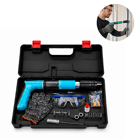 Kit Pistola Fixação De Pregos Finca Pino Profissional Potente Ação Direta Para Drywall Gesso Concreto Com Maleta