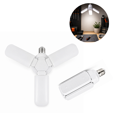 Lâmpada LED Fan Blade 45w Pétala Dobrável 3 Pás Ajustáveis Branco-Frio Decoração Multifuncional