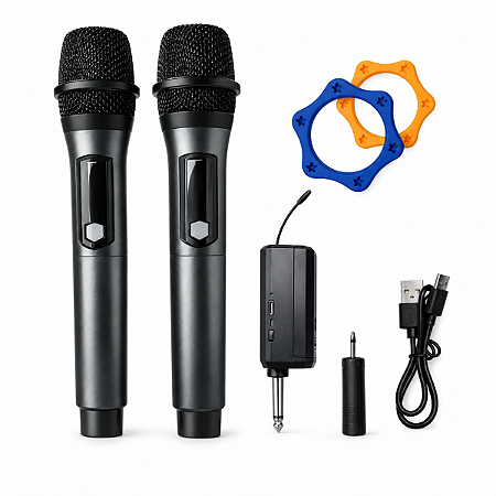 Kit 2 Microfones Sem Fio Profissional Recarregável Karaokê Apresentação Igreja Evento Festa