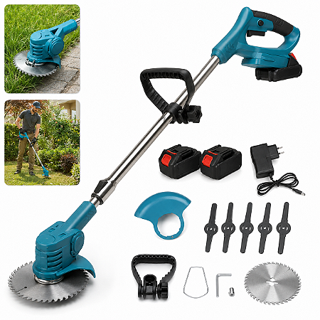 Cortador Aparador De Grama Elétrica 48v Roçadeira Portátil 2 Baterias Sem Fio Jardim Quintal Recarregável