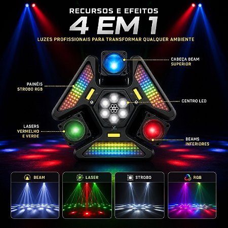 Moving Head Bee Eye 15 LEDs RGBW Profissional Bivolt DMX Wash Beam Strobo para DJ, Festas, Shows e Eventos