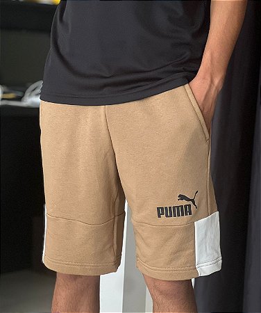 SHORTS PUMA MOLETOM MARROM/BRANCO