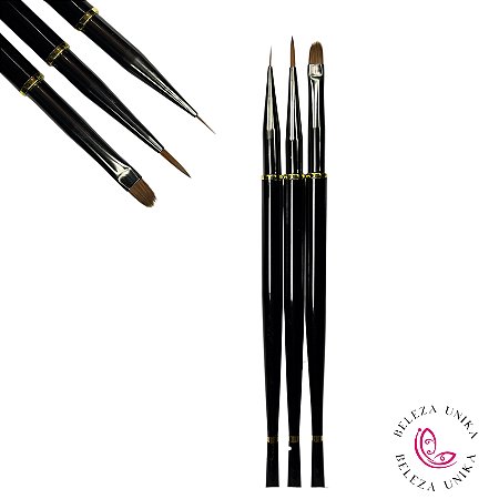 Pincel para Gel Kit  preto  com 3 unidades