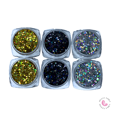 Kit Glitter Flocado Com 6 cores Nails Art Cor 02