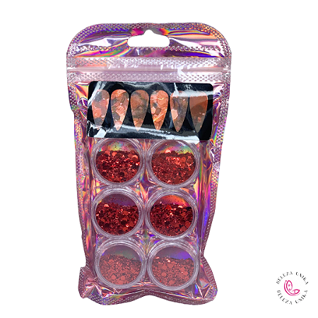 Glitter Flocado Vermelho 6 unidades
