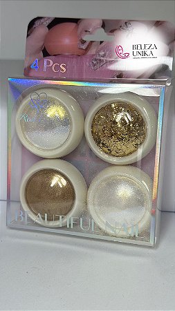 Pó Holografico + folha de ouro 4 cores