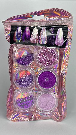 Glitter P/ Unhas Kit C/ 6und Liláis