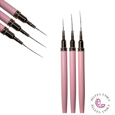 Kit de Pincel  P/ Decoração de unhas com 3 und Rosa