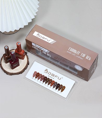 Kit 12 Esmaltes Em Gel Tons Marrom Dafu 10ml