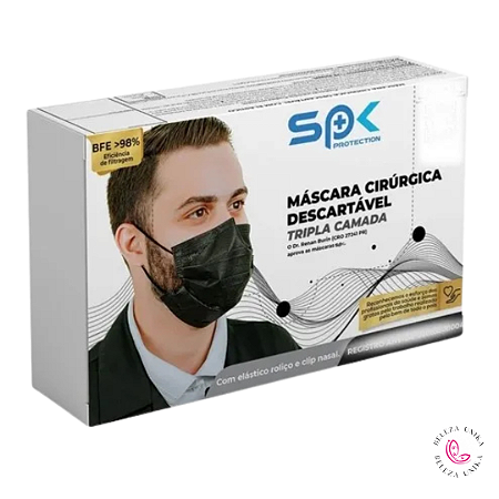 Máscara Cirúrgica Descartável ( Tripla Camada ) Preta  - SP Protection