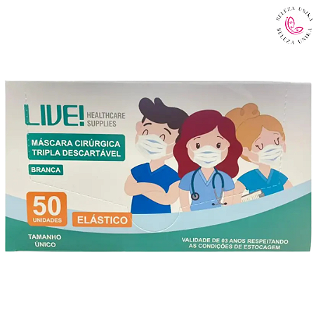 Máscara Cirúrgica Tripla Descartável Branca