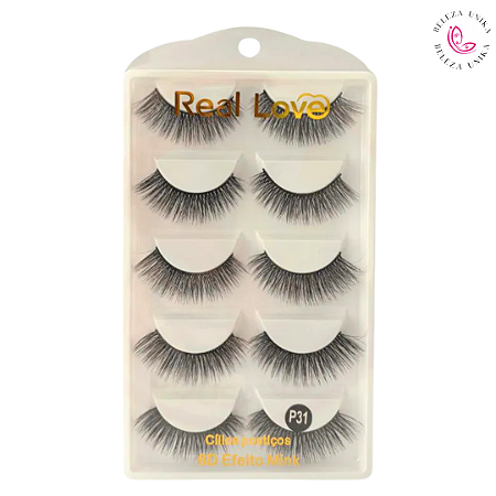 Cílios Postiços 6D Efeito Mink P31 7 Pares - Real Love