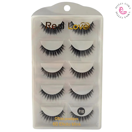 Cílios Postiços 6D Efeito Mink P180 5 Pares  - Real Love