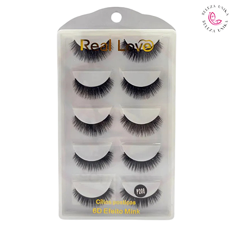 Cílios Postiços 6D Efeito Mink P208 5 Pares - Real Love