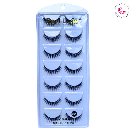 Cílios Postiços 6D Efeito Mink P180 7 Pares  - Real Love