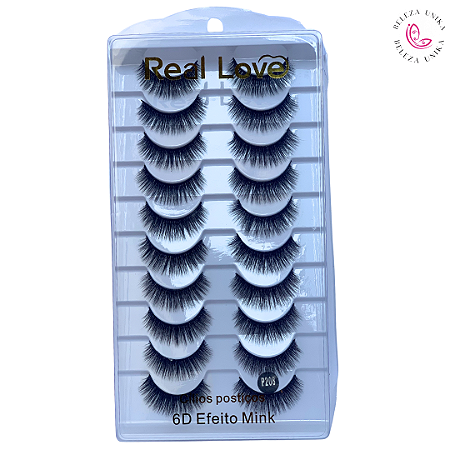 Cílios Postiços 6D Efeito Mink P208 10 Pares - Real Love