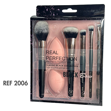 Kit De Pincéis E Esponja Real Perfection 7 Pç Classic Black - Ref 206