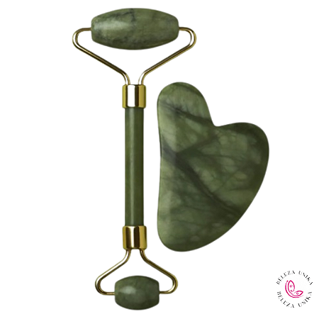 Massageador Facial Rolo Pedra Jade Duo com Plaquinha
