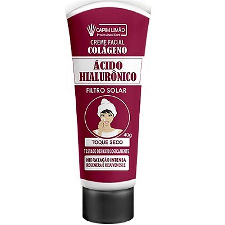 Creme Facial Colágeno Acido Hialuronico Capim Limão 40g