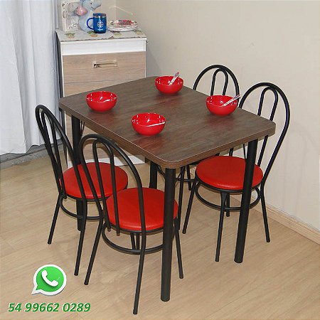 Conjunto mesa retangular e quatro cadeiras para cozinha.