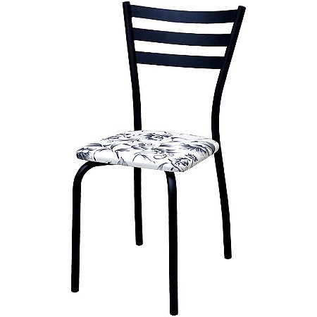 Cadeira de cozinha DO 447A preto fosco assento floral branco