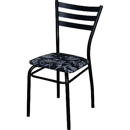 Cadeira de restaurante com reforço preta assento floral fundo preto