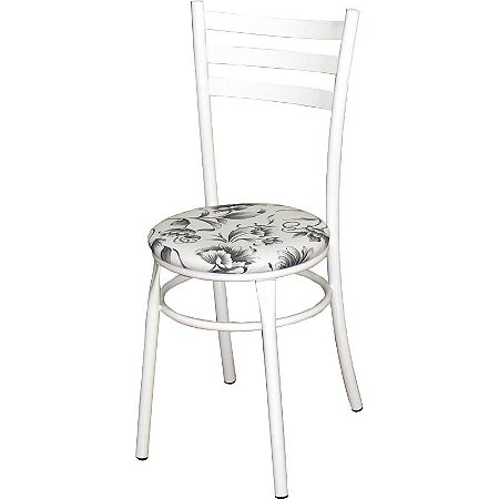Cadeira DO 424 para cozinha pintura branca assento floral branco