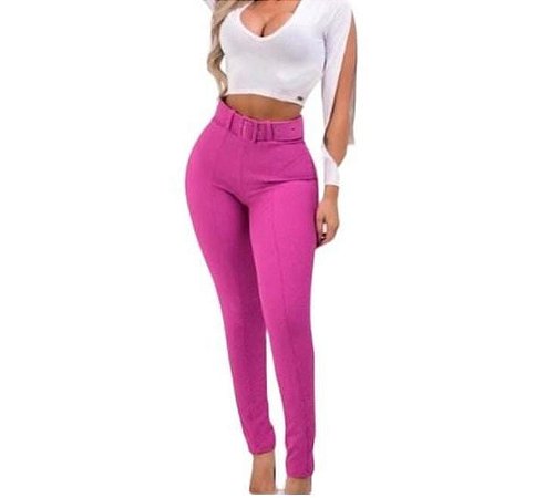 Calça feminina skinny com cinto e elastano malha pop