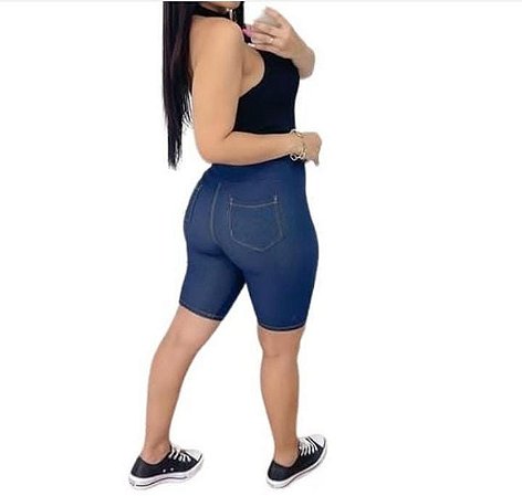 Bermuda feminina cotton imitação jeans cintura alta super confortável. -  Alice fashion