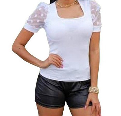 Blusa Tule Bolinha Bufante Blusinha Da Moda Manga Princesa