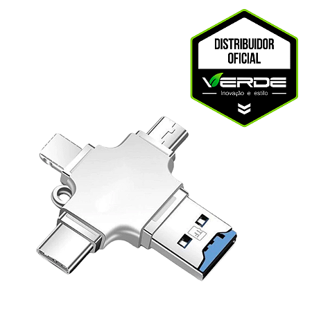 Adaptador 4 em 1 - Tipo C / Lightning / USB-A 3.0 / Micro USB V8 - Verde