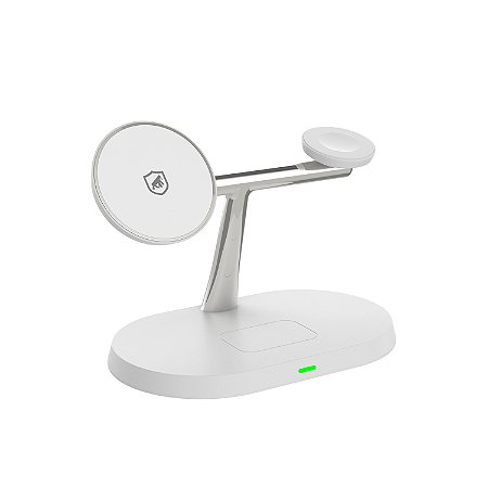 Carregador Wireless 3 em 1 MagSafe - para Smartphone, Smartwatch e Fones de Ouvido - Branco, USB-C, 15W - Dock Station - Gshield