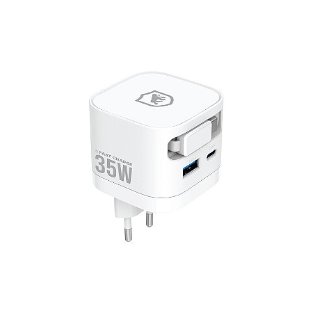 Carregador de Parede Turbo 35W com Cabo Retrátil Tipo C + 1 Entrada USB-A + 1 Entrada USB-C - Raptor  - Gshield