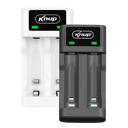 Carregador de Pilhas e Baterias Recarregáveis - Preto / Branco - KNUP