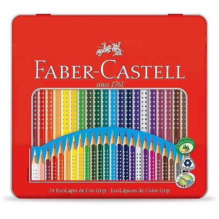 Lápis De Cor 24 Cores Grip Faber Castell Estojo Metalico