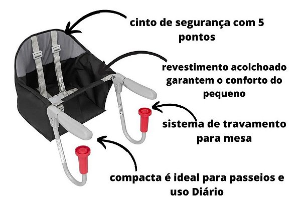 Cadeira De Alimentação Bebê Encaixe De Mesa Fit Preta