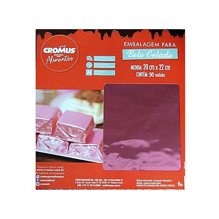 EMBALAGEM LAMINADA PARA BOLO ROSA 20X22CM - PT COM 50 UN