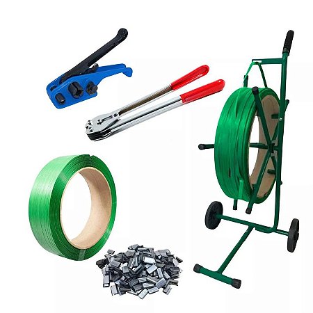 KIT PARA FITA DE ARQUEAR- ESTICADOR+ SELADOR+ CARRINHO DESENROLADOR + SELO+ FITA VERDE 16 MM
