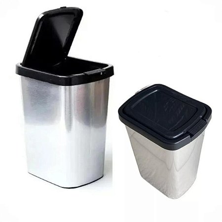 02 Lixeiras Cesto 9 L Click Label Coz. E Banheiro Tipo Inox