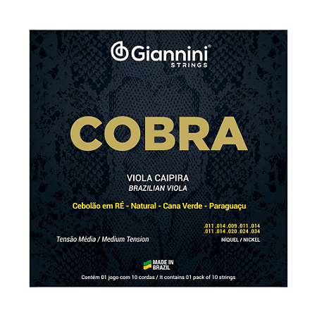 ENCORDOAMENTO GIANNINI COBRA VIOLA CAIPIRA CEBOLÃO EM RÉ NIQUEL