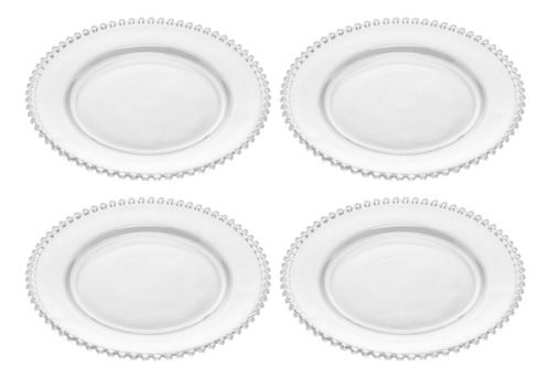 Jogo 4 Pratos Rasos Almoço Jantar De Cristal 28cm