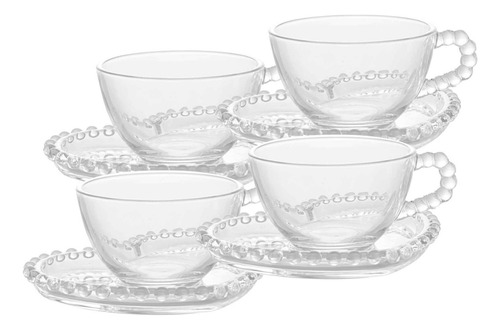 Conjunto 4 Xícaras e Pires Coração de Chá Café Chocolate 180ml