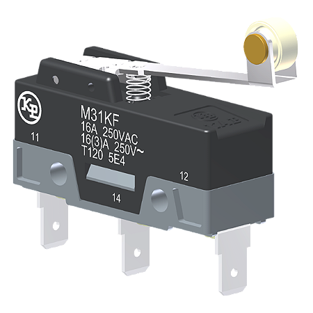 Microrutor Básico 16A, 1Na+1Nf, Alavanca Com Rolete, Terminal Faston 6,3X0,8Mm M31KF Kap