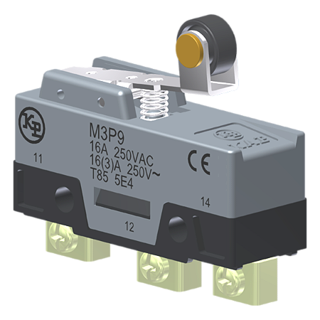 Microrutor Básico 16A, 1Na+1Nf, Alavanca Curta Com Rolete - Operação Invertida, Terminal Parafuso Frontal Com Prensa-Fio M3P9 Kap