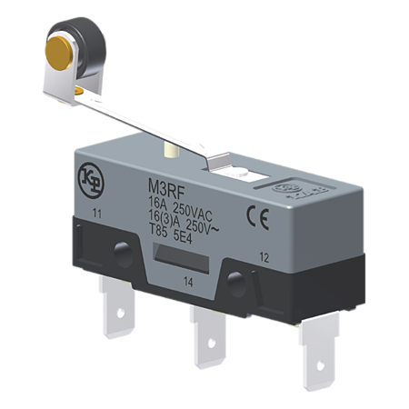 Microrutor Básico 16A, 1Na+1Nf, Alavanca Flexível Com Rolete, Terminal Faston 6,3X0,8Mm M3RF Kap