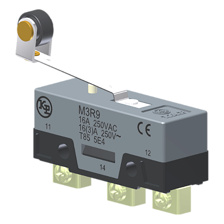 Microrutor Básico 16A, 1Na+1Nf, Alavanca Flexível Com Rolete, Terminal Parafuso Frontal Com Prensa-Fio M3R9 Kap